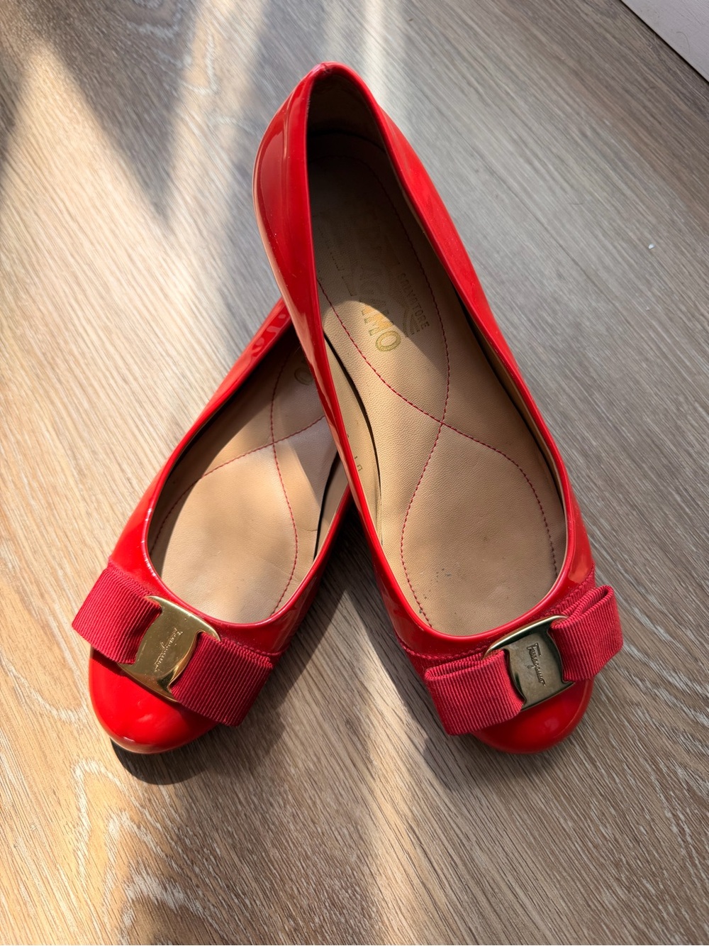 Salvatore Ferragamo Red Patent Vara Bow Ballet Flats